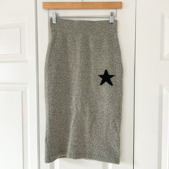 NWOT MOUSSY Gray Knit Midi Skirt Star Detail Size 1 Small Wool Mohair Blend - Picture 1 of 4